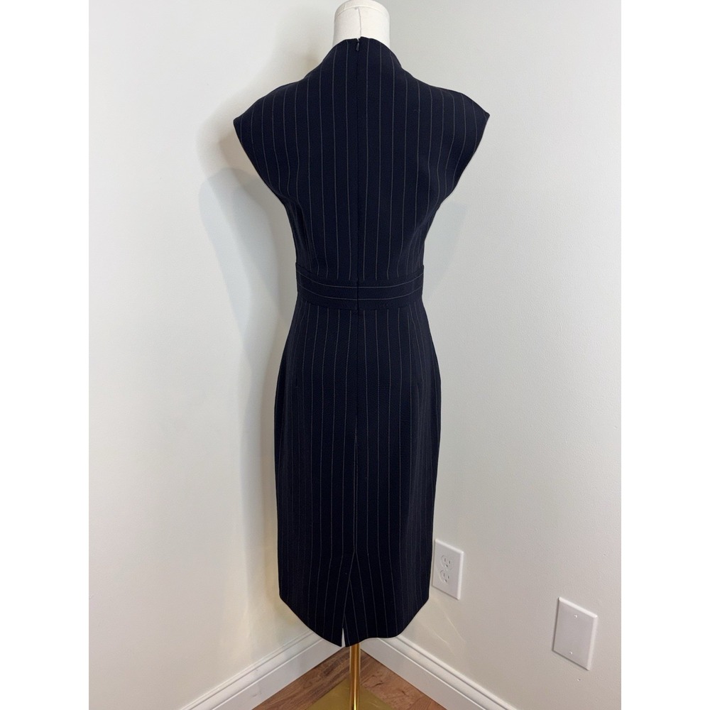 Max Mara Black Wool Pinstripe Sheath Dress Cap Sleeve Size 6 - Picture 8 of 14